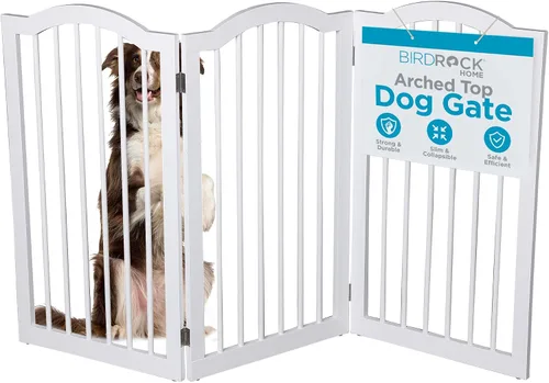 Vista 15 de INTERNET'S BEST Puerta para perros con parte superior arqueada, 3 paneles, barrera de madera para mascotas de 24 pulgadas de alto para perros