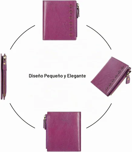 Vista 6 de Lavemi Carteras ultrafinas de cuero compacto para mujeres y niñas, con bloqueo RFID, tarjetero para tarjetas de crédito para mujeres 1-púrpura
