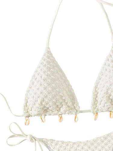 Vista 4 de Verdusa Conjunto de bikini de 2 piezas para mujer, con nudo de corbata, halter y pompón triangular