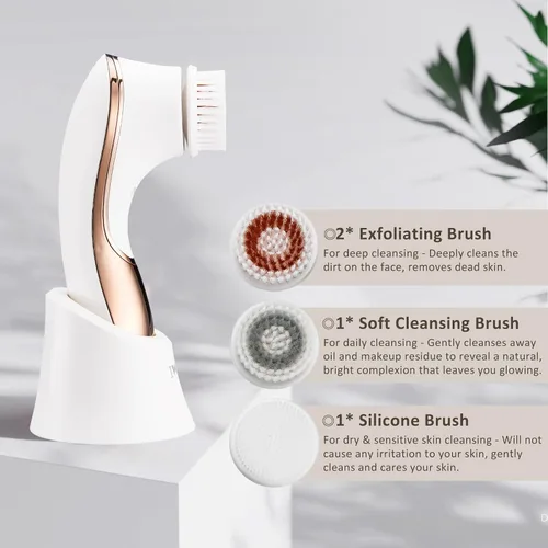 Vista 3 de Cepillo facial eléctrico recargable exfoliante facial IPX-7 impermeable rotativo limpiador de spa para exfoliación, masaje y limpieza profunda con 4