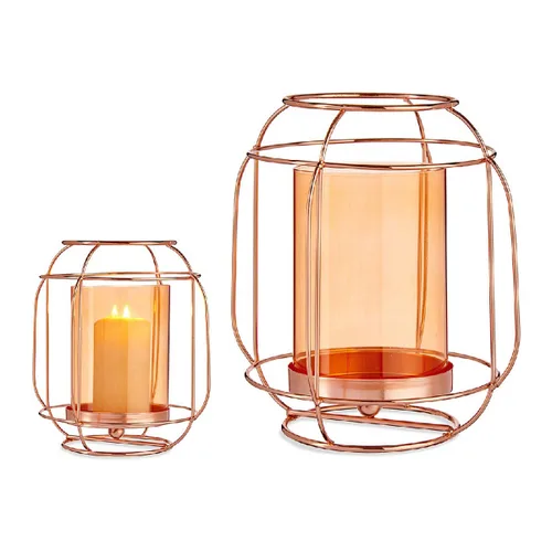 Vista 2 de Portavelas Gift Decor Cobre Ambar Metal Vidrio 19 x 20 x 19 cm Farol