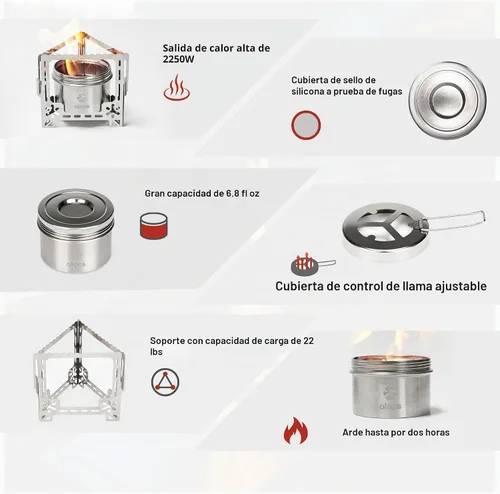 Vista 6 de ALOCS Estufa de alcohol de 2250W con soporte plegable Estufa de camping