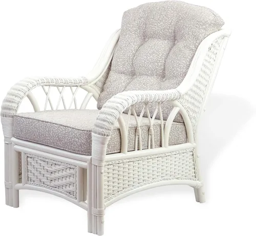 Vista 3 de Alexa Living - Sillón de mimbre de ratán natural, diseño hecho a mano con cojín (blanco)
