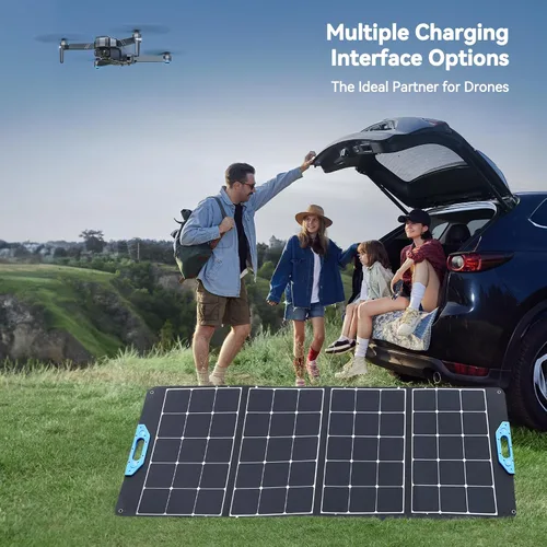Vista 2 de Ruko Panel solar portátil RK200 de 200 W, cargador de panel monocristalino plegable con 23.5% de eficiencia, caja de expansión de carga, impermeable