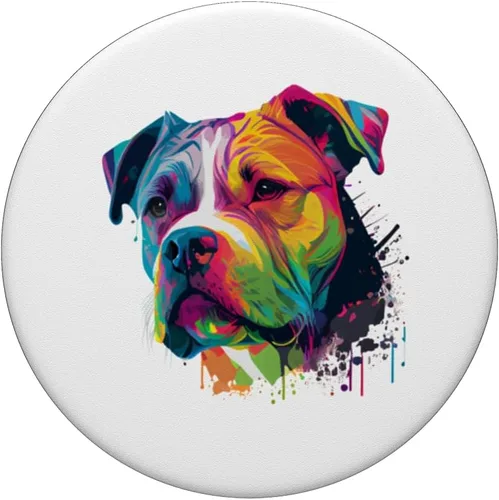Vista 3 de Colorido Bulldog americano American Bully para hombres y mujeres, PopSockets intercambiables PopGrip