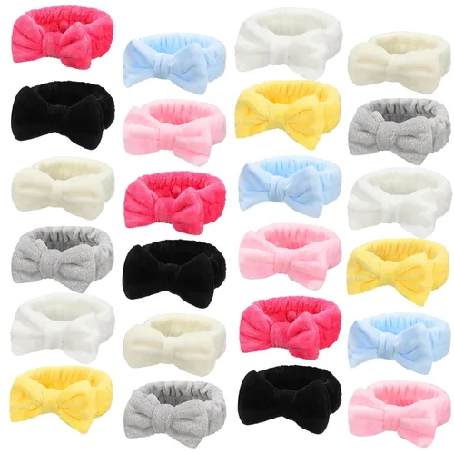 Vista 8 de Jexine 24 piezas de diademas faciales de spa para maquillaje, paquete de diademas para el cabello con lazo, diadema de pelo esponjosa y de felpa
