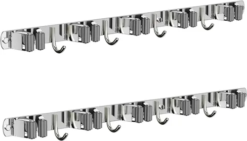 Vista 15 de CUXIXA Paquete de 2 Soportes de Pared para Trapeador y Escoba, Soporte Colgante de Pared Antideslizante para Escoba, Organizador de Trapeador