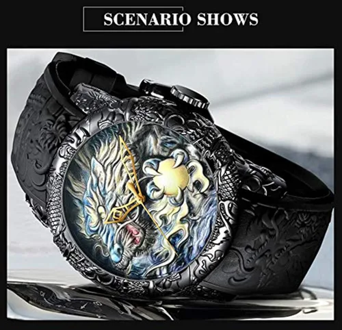 Vista 5 de Reloj automático para hombre, a la moda, grabado en 3D, impermeable, esfera grande, reloj deportivo, 50 mm