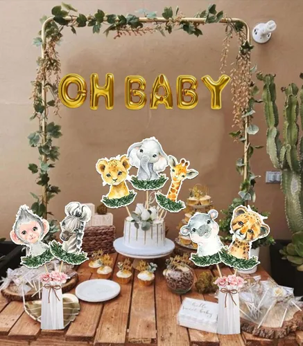 Vista 6 de 24 palos de centro de mesa de safari, decoración de fiesta de baby shower de animales de la selva para niños y niños, suministros de fiesta temática