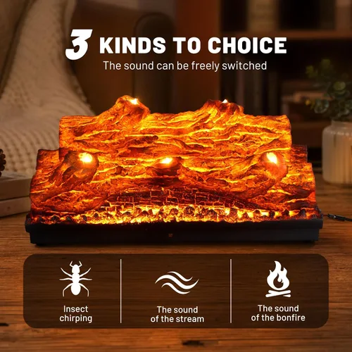 Vista 4 de Chimenea eléctrica con efecto de llama realista, bloque de llama incrustado de 21.46 x 9.45 x 8.27 pulgadas, control remoto USB, colocación