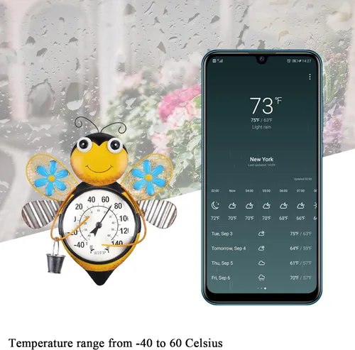 Vista 4 de Termómetro para exteriores, termómetro de abejas para patio, jardín Gran número montado en la pared, no necesita batería, impermeable