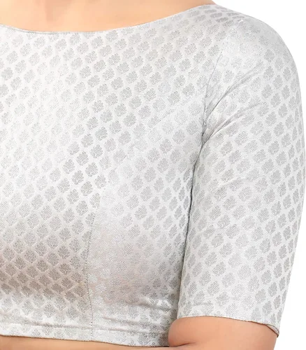 Vista 4 de Madhu Fashion Blusa de sari de brocado con mangas hasta el codo para mujer