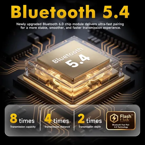 Vista 6 de BRYNDO - Auriculares inalámbricos Bluetooth 5.4 con conversación clara, elegante funda giratoria con cordón, carga tipo C, ajuste cómodo, T-10 Gris