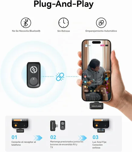 Vista 10 de Micrófono inalámbrico Hollyland Lark A1 para iPhone 17/16/15 y Android, 48kHz/24-bit, cancelación inteligente de ruido de 3 niveles, micrófono mini