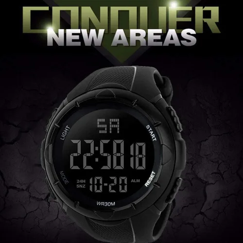 Vista 2 de Reloj deportivo digital para hombre, impermeable, cronómetro, electrónico, militar, con alarma de fecha automática, retroiluminación LED