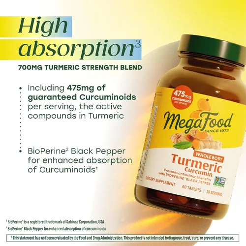 Vista 4 de Suplemente dietético MegaFood Turmeric Strength para todo el cuerpo, hfs-koi-zk-a8980, 60, 1