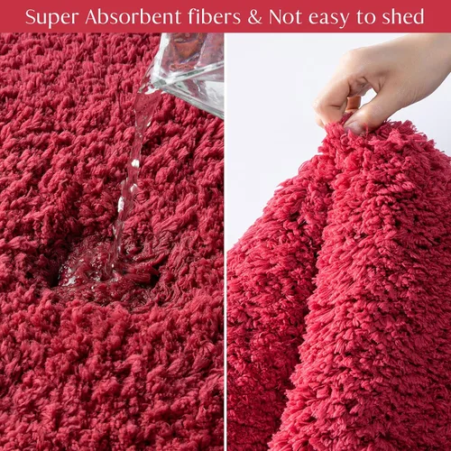 Vista 4 de Ashler Runners - Juego de 2 alfombras de baño largas antideslizantes, absorbentes de agua rojas, alfombras de ducha ultra suaves, alfombra de baño