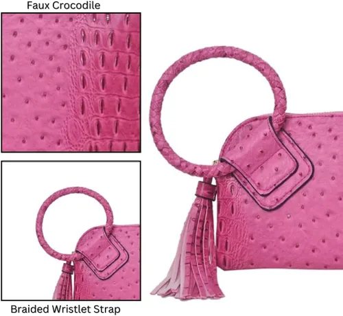 Vista 6 de NGIL Mini bolso de pulsera de piel sintética para mujer con borla de flecos, cartera de pulsera para mujer