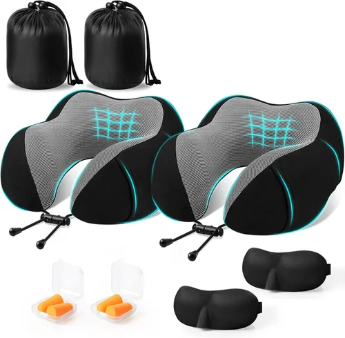 Vista 11 de CloudBliss Almohada de viaje de espuma viscoelástica de alta calidad, almohada cervical cómoda y de apoyo, almohadas cervicales para viajar Negro