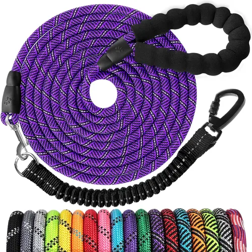 Vista 25 de Correa de perro de cuerda de 3 pies: correa resistente con gancho giratorio bloqueable, hilos reflectantes, bungee y asa acolchada - Correa