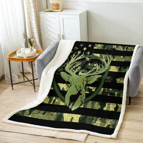 Vista 8 de Manfei Manta de camuflaje gris para sofá, manta de cama temática de caza de animales salvajes para niños y adultos, decoración de habitación, manta
