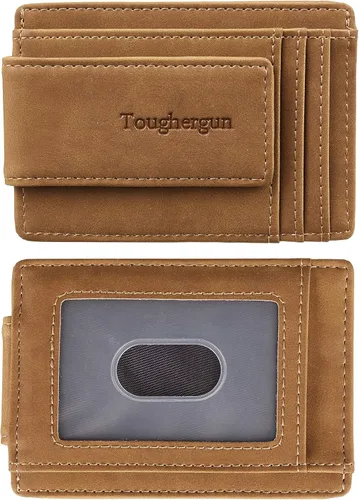 Vista 25 de Cartera minimalista Toughergun para hombres con clip de dinero magnético, cartera de cuero, tarjetero de crédito con bloqueo RFID Negro