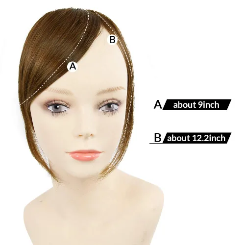 Vista 3 de Shinon Flequillo lateral grueso, extensiones de cabello humano real, color marrón claro