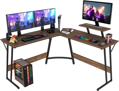 Vista 10 de PayLessHere Escritorio en forma de L, escritorio de esquina para juegos, escritorio de computadora con escritorio grande para estudiar, trabajar