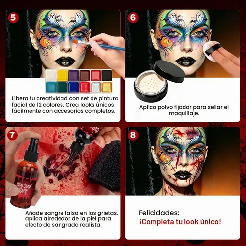 Vista 4 de Halloween SFX Kit de maquillaje 24pcs para adultos Zombie vampiro Cosplay