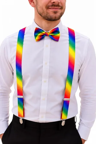 Vista 15 de Juego de tirantes y pajarita para hombre, tirantes ajustables en Y con pajarita a juego para bodas y uso formal Negro