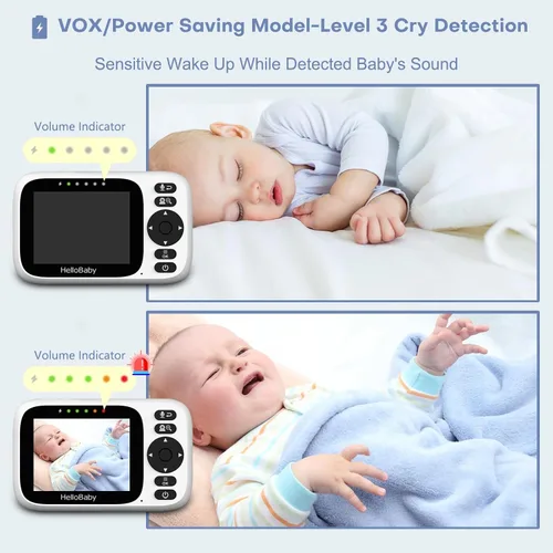 Vista 8 de HelloBaby Monitor de bebé de 3.2 pulgadas, 2 cámaras con soporte de suelo, monitor de video audio para bebés sin WiFi, zoom panorámico remoto