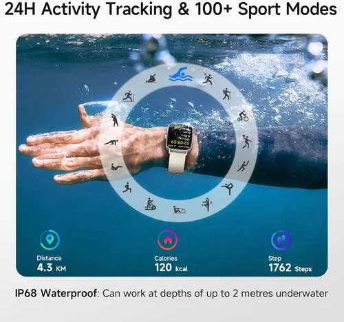 Vista 3 de Reloj inteligente para mujer, reloj inteligente HD de 1.85 pulgadas compatible con iPhone/Samsung/Android (respuesta/hacer llamadas), más de 100