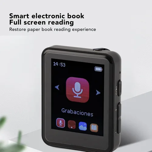 Vista 5 de Reproductor de MP3 con Bluetooth5.0, reproductor de música portátil de 1.8 pulgadas con clip trasero, altavoz integrado, radio FM, grabadora de voz