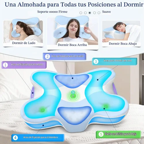 Vista 2 de Almohada cervical de espuma viscoelástica para aliviar el dolor de cuello, almohada ergonómica de contorno para dormir de lado, espalda y estómago