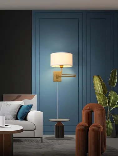 Vista 8 de Aplique de pared con cable enchufable de tela vintage, lámpara de pared con brazo oscilante para interiores con interruptor de encendido/apagado