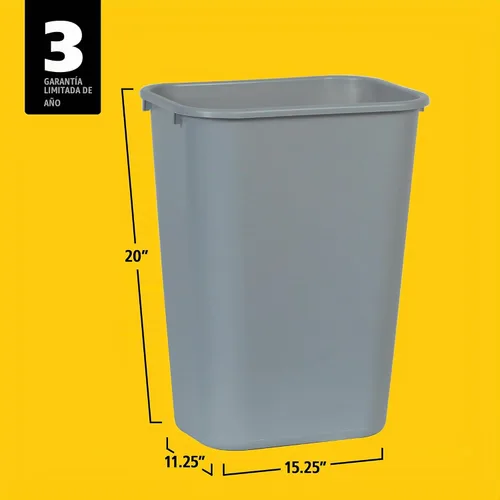 Vista 3 de Rubbermaid Commercial Products Cesto de Basura de Escritorio/Bote de Basura, 10.25 Galones/41 Cuartos, Gris, Plástico, Bote de Basura