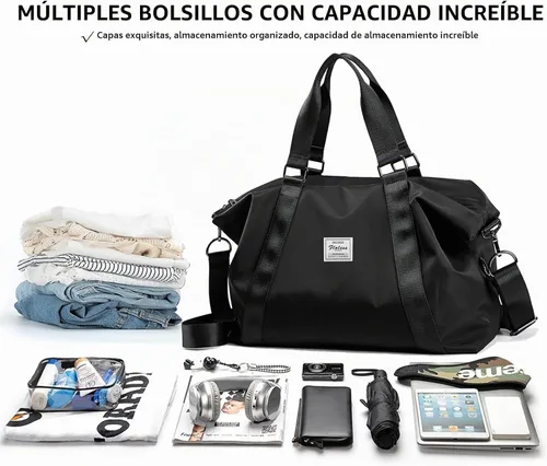 Vista 4 de Bolsa de viaje HYC00, bolsa de fin de semana para llevar en el hombro para mujer, bolsa de gimnasio deportiva con bolsillo para artículos húmedos