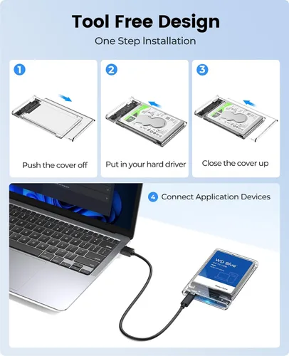 Vista 7 de ORICO Caja de disco duro de 2.5 pulgadas SATA a USB C 3.1 Gen1 5Gbps Estuche de disco duro externo para 7/0.374 in HDD/SSD Soporte UASP hasta 6TB
