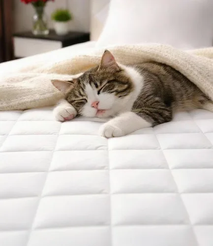 Vista 8 de Protector de colchón acolchado tamaño individual - Blanco Elastic Fitted Mattress Topper & Cover, Breathable, Soft, Low Profile Top Cover with