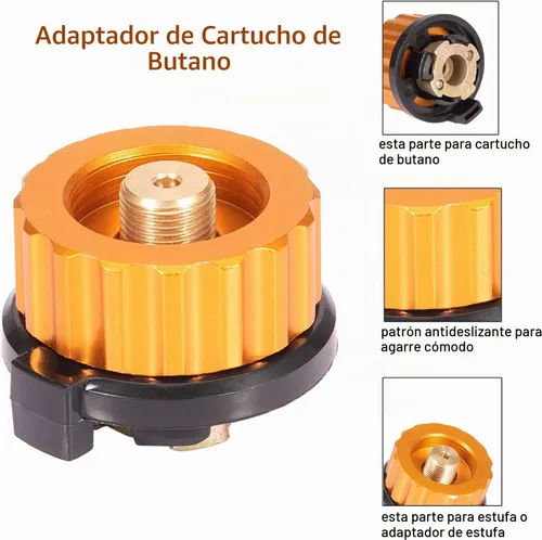 Vista 3 de Camping Stove Adapter Propane to Butane Adapter 1 Lb Propane Tank Input EN417 Lindal Valve Output w/Butane Canister Nozzle Input EN417 Lindal Screw