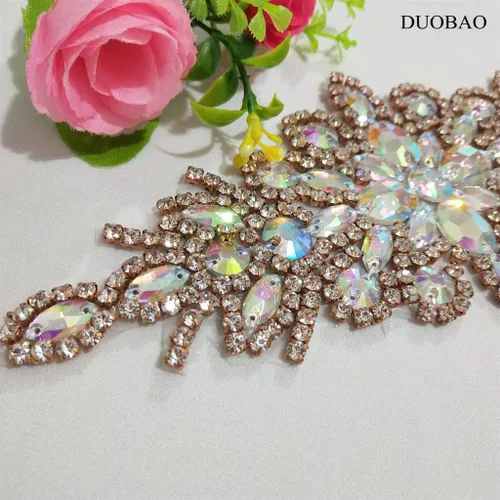 Vista 4 de Apliques de cuentas de perlas de diamantes de imitación rojos apliques de novia accesorios de cristal de ajuste de diamantes de imitación
