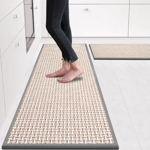 Vista 7 de eqivei Juego de alfombras y tapetes de cocina antideslizantes lavables de 2 piezas, alfombras absorbentes para colocar delante del fregadero