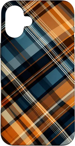 Vista 22 de Funda para iPhone 16 Navy Black and Orange Plaid Halloween Otoño Calabazas