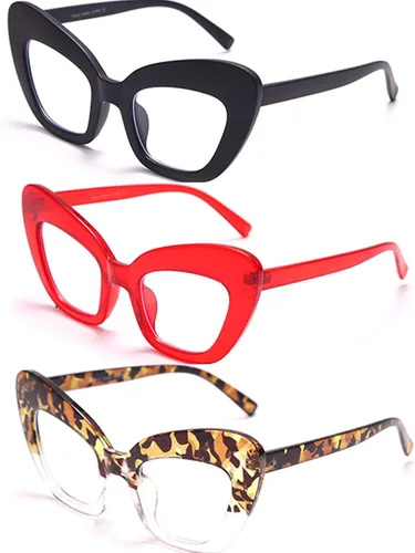 Vista 7 de Paquete de 3 lentes de lectura con bloqueo de luz azul, lentes de lectura con marco de ojo de gato para mujer