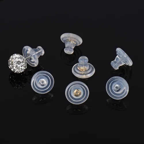 Vista 5 de Respaldos de Aretes, Respaldos de Aretes de Silicona de Oro 18K para Aretes de Botón/Orejas Caídas, Respaldos de Aretes con Cierre de Seguridad