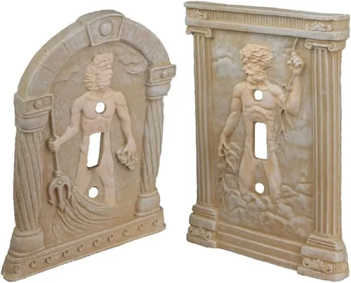 Vista 6 de Paquete Combo de BELLA HAUS DESIGN - Cubiertas para interruptores de luz esculpidas en 3D de Zeus y Poseidón - Placas de interruptor de palanca