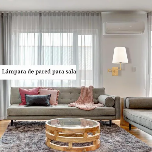 Vista 7 de HYDELITE Lámpara de pared dorada con brazo oscilante, apliques de pared de latón con pantalla de lino, accesorios de pared enchufables o cableados