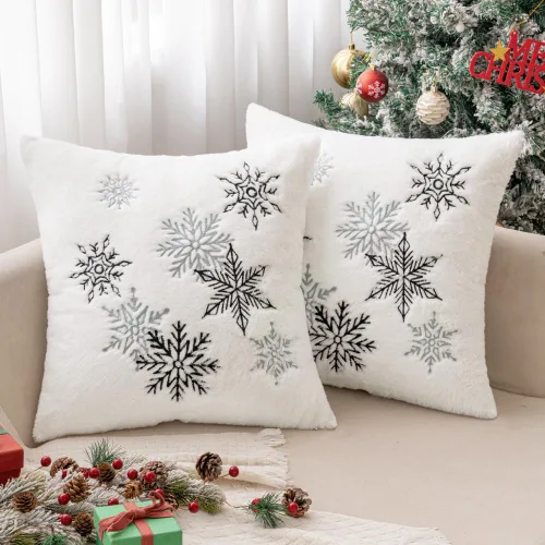 Vista 10 de MIULEE - Juego de 2 fundas de almohada decorativas de Navidad, de pelo sintético suave con bordado de copos de nieve, almohadas lindas de invierno