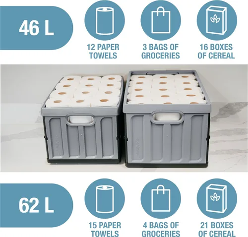 Vista 5 de CleverMade Contenedores de almacenamiento plegables con tapas, 46L paquete Obsidiana