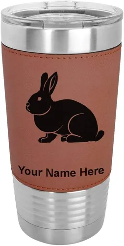 Vista 14 de LaserGram Personalized 20oz Tumbler, Rabbit (Baseball Style) Engraved Gift, Faux Leather Wrap, Vacuum Insulated Stainless Steel, Laser Engraved